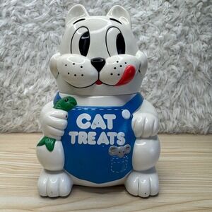 Vtg 1990's White Cat Treats Cookie Jar Hinged Pet Cooke Jar *No longer has sound
